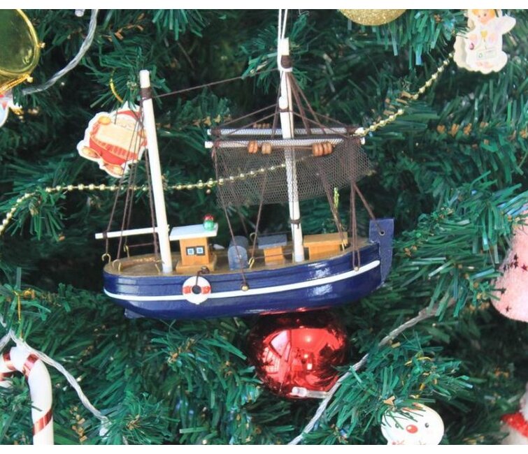 Hampton Nautical Trawler-6-101-XMAS Wooden Fisher King Model Fishing Boat Christmas Nautical Ornament-Tree Decoration