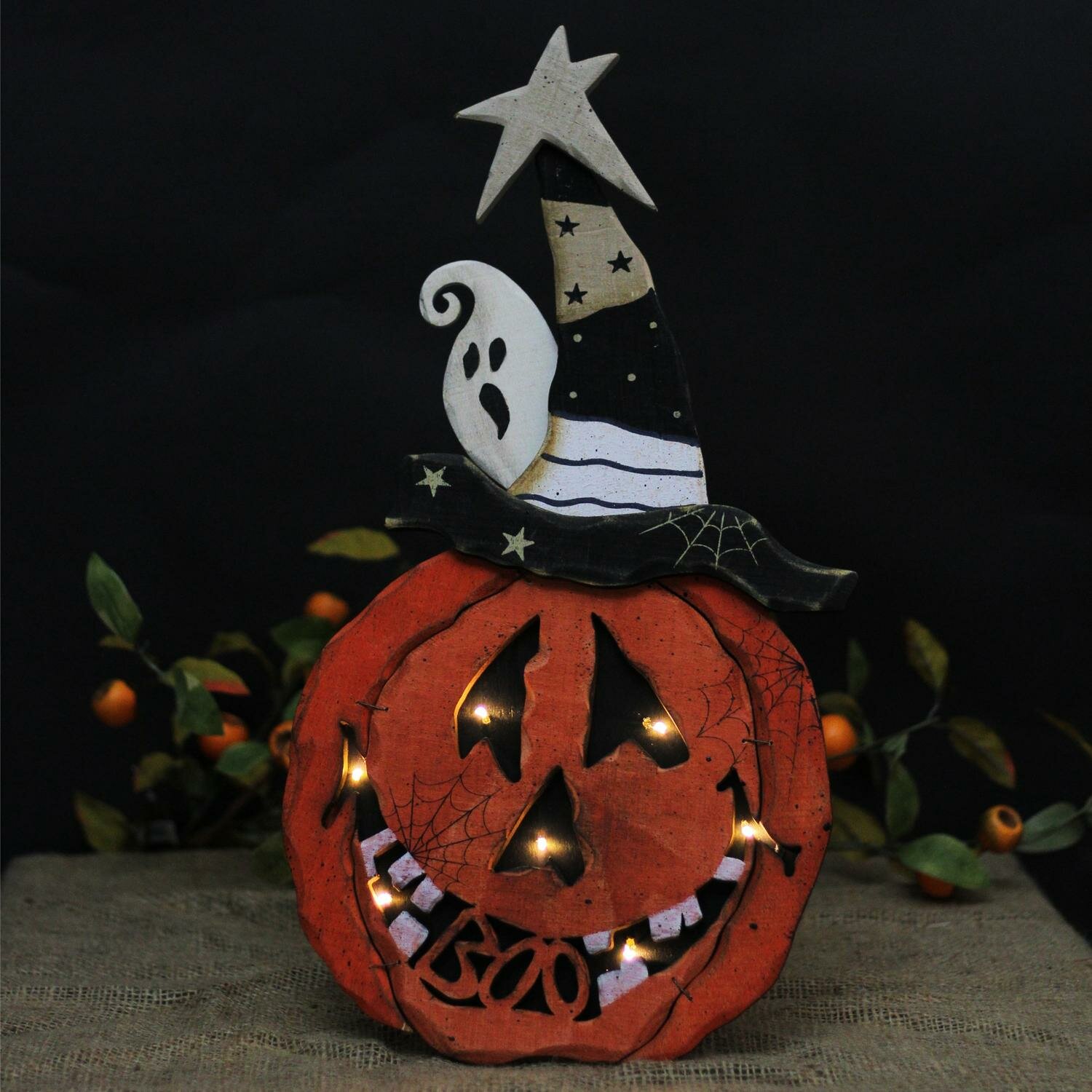 The Holiday Aisle Battery Operated Led Red Pumpkin Standing Wood