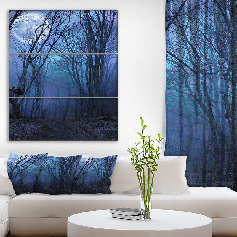 East Urban Home Dark Night Forest In Full Moon Oil Painting Print Multi Piece Image On Wrapped Canvas Wayfair