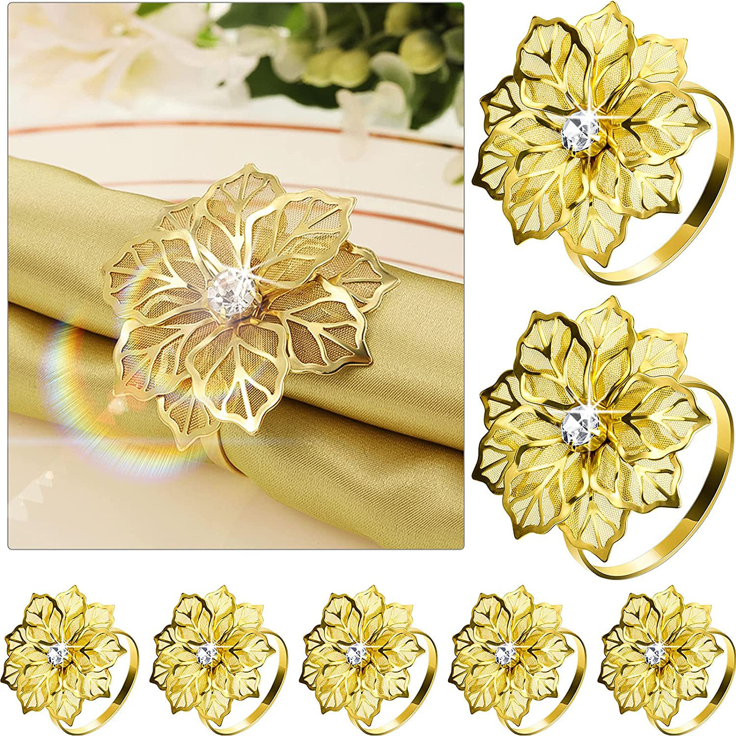Elegant Luxury Flowers Napkin Ring Holder Alloy Dinner Party Wedding Table Decor 