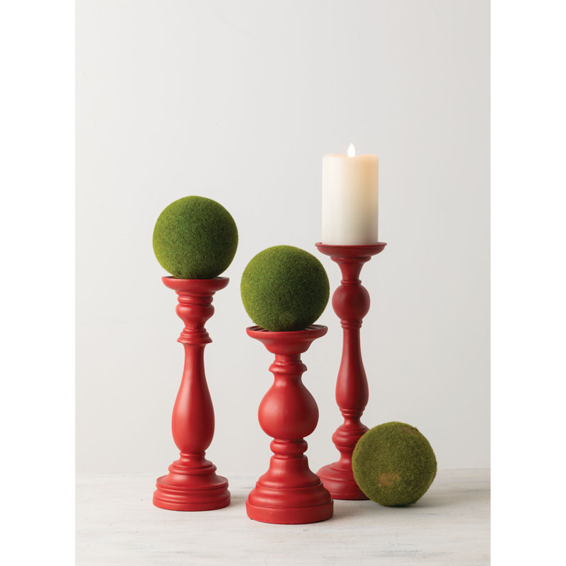The Holiday Aisle Cottage Garden Christmas 3 Piece Ceramic Candlestick Set Wayfair
