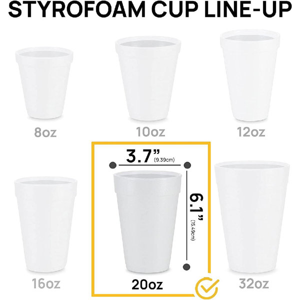 lowstina 20 Oz Disposable Styrofoam Cups (50 Pack), White Foam Cup ...