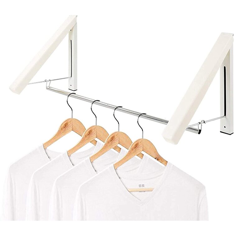 Set of 2 ASelected Folding Clothes Hanger Wall Mounted Clothes Rail Aluminum Foldable Racks for Clothes Hanging Storage 