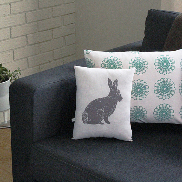 Bunny Block Print Squillow Accent Cotton Throw Pillow