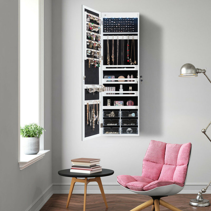 Ebern Designs Converton Led Wall Mounted Jewelry Armoire With Mirror Reviews Wayfair