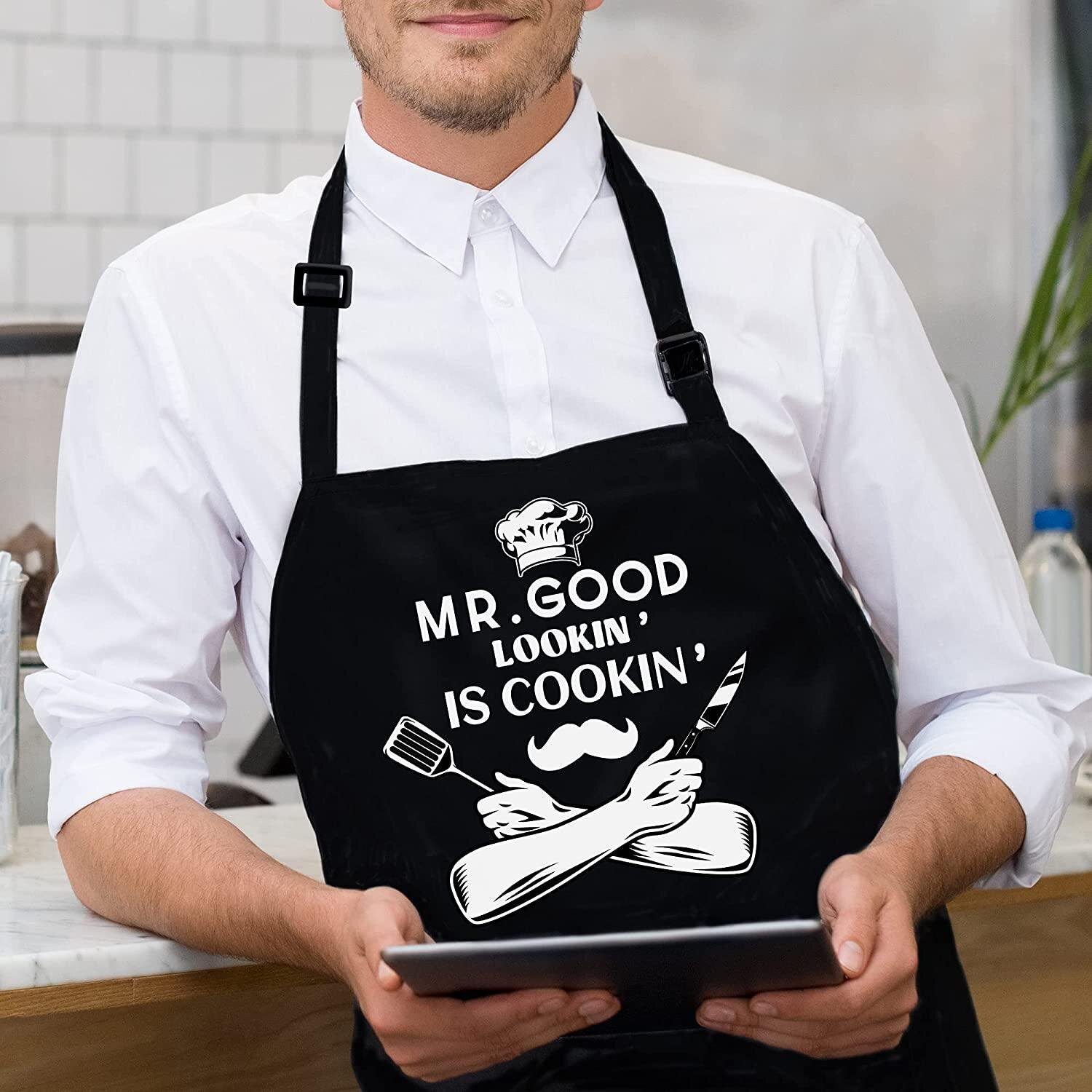 Husband BBQ Funny Aprons for Men Chef, Funny BBQ Grill Gift Apron for Father 