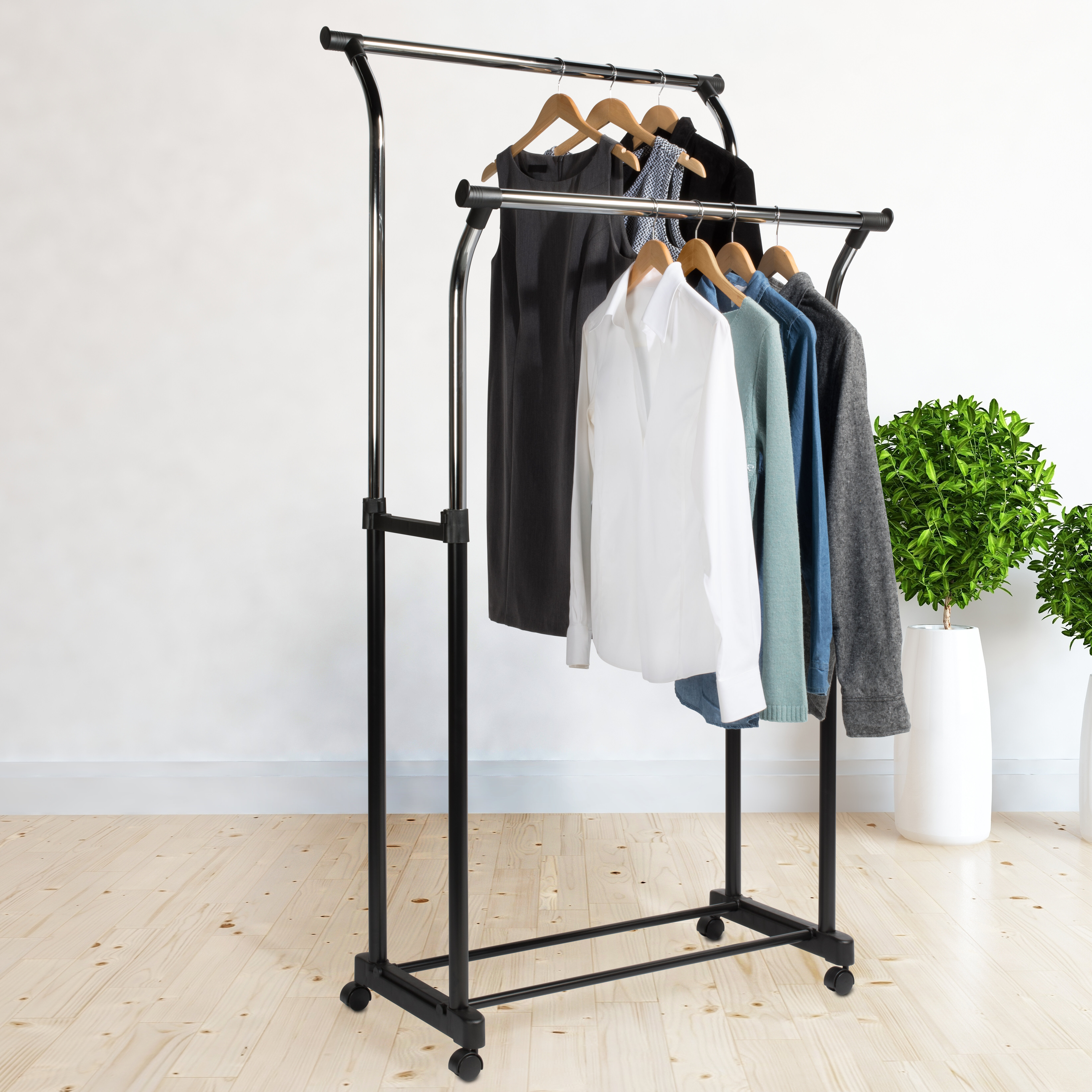 Heavy Duty Rolling Clothes Rack Hanging Garment Double Bar Durable Dry Hanger US