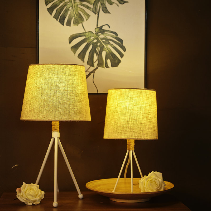 Modern Set of 2 Bedside Table Lamp White Metal Bedroom ...
