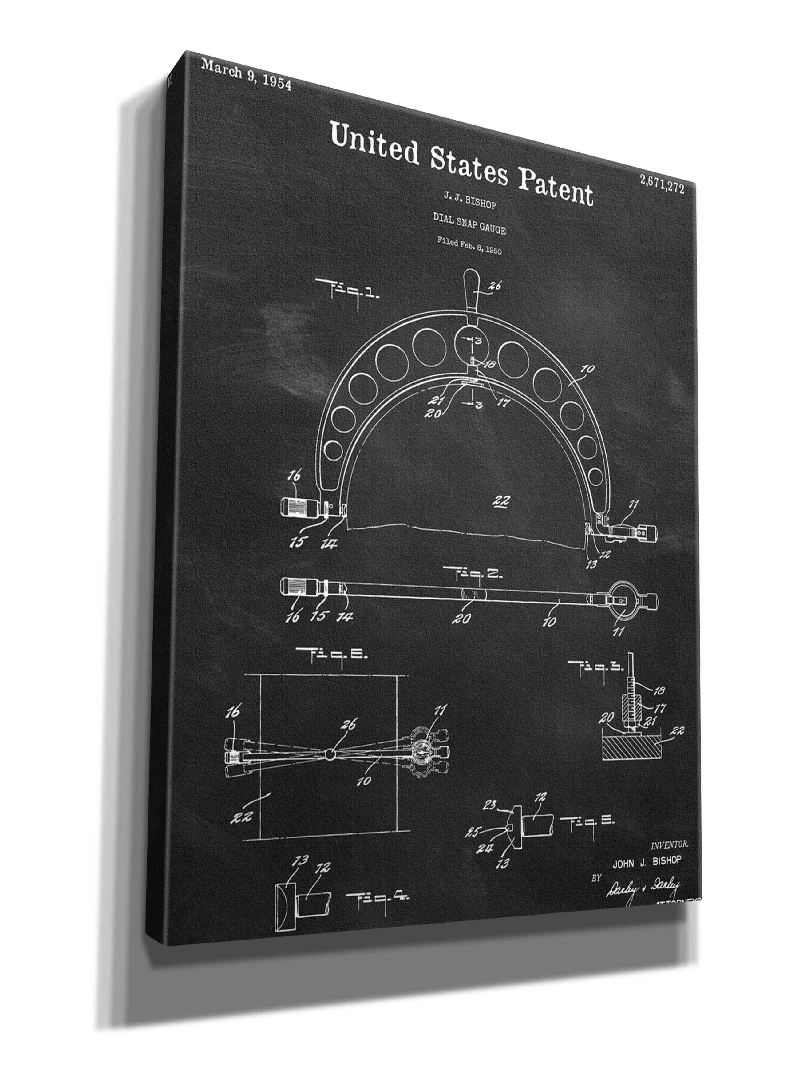 17 Stories Dial Snap Gauge Blueprint Patent Chalkboard - Wrapped Canvas ...