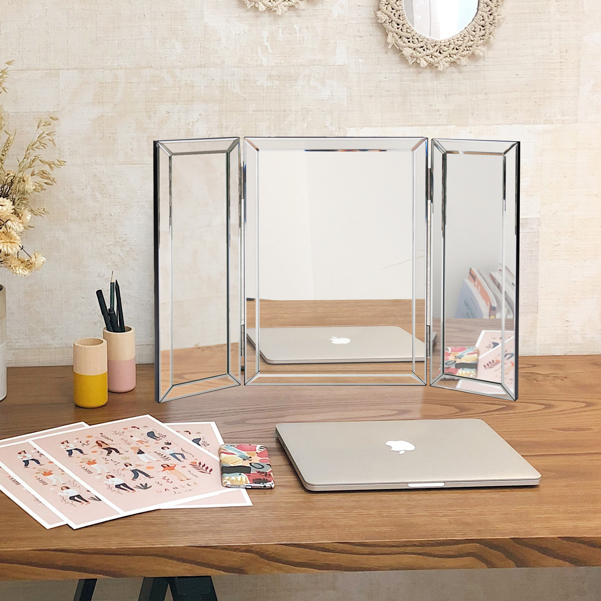Everly Quinn Trifold Modern Vanity Mirror Reviews Wayfair Trifold Modern Vanity Mirror