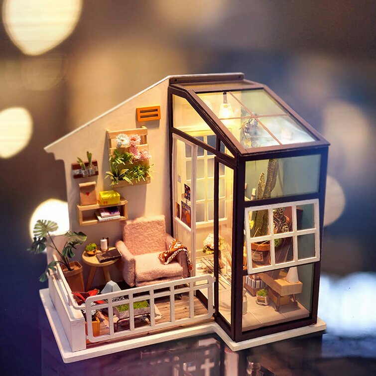 Miniature Dollhouse Room Box Art Woman in Window Sill Daydreaming Handmade 