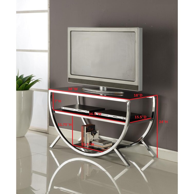 Chrome New Spec TV Stand with 2 glass Shelves and Black Base