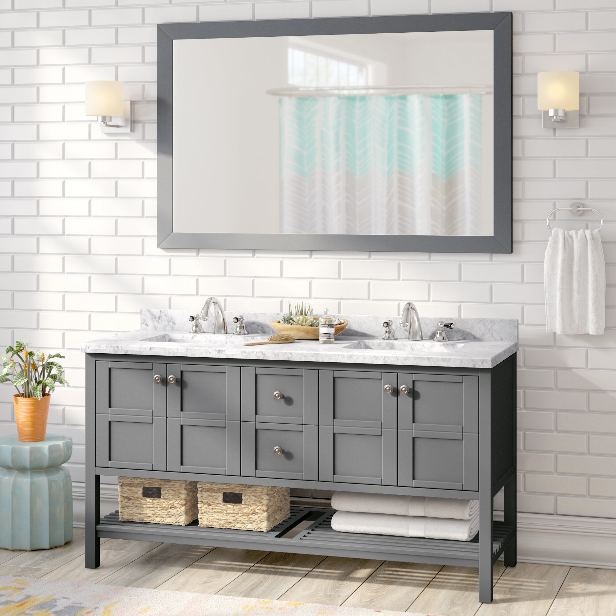 Three Posts Fleischmann 60 Double Bathroom Vanity Set With Mirror Reviews Wayfair