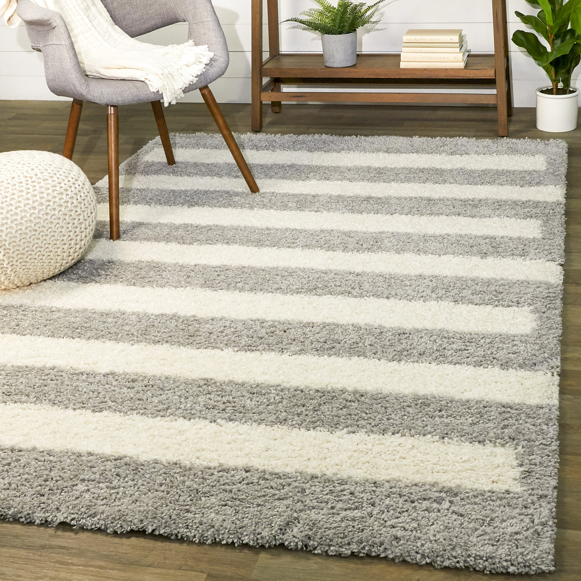 Wrought Studio Alishba Power Loom Gray White Rug Wayfair
