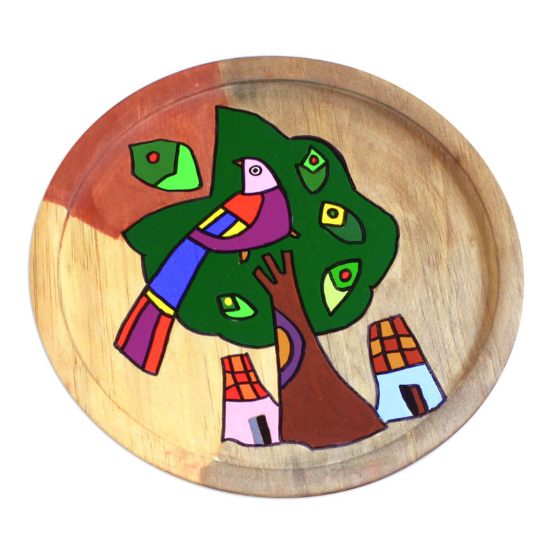 World Menagerie Quetzal Unique Hand Painted Wood Plate Bird Wall