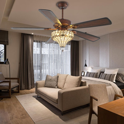 52Inch Retro Industry Chandelier Ceiling Fan Light Gorgeous Crystal Light 5 Premium Wood Blades LED Crystal Ceiling Fan Decorations For Home Or Restau 52Inch Retro Industry Chandelier Ceiling Fan Light Gorgeous Crystal Light 5 Premium Wood Blades LED Crystal Ceiling Fan Decorations For Home Or Restau