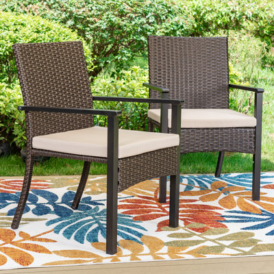 Alyah Straight Leg Dark Brown Rattan Armchair Black Metal Frame With Cushion