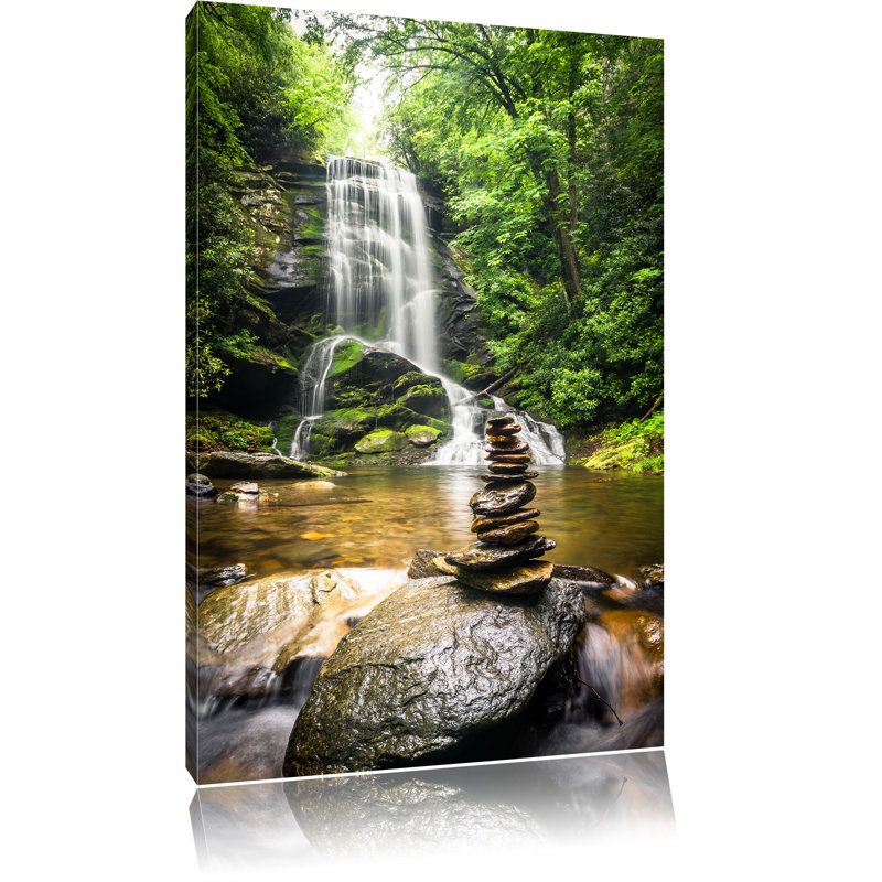 Zen Stones before Waterfall Canvas Picture Wall Decoration Art Print