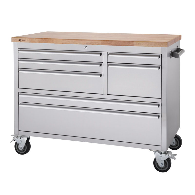 Wfx Utility 7 Drawer 48 W Butcher Block Top Workbench Wayfair