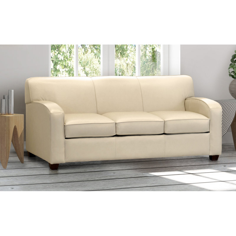 Ebern Designs Made In Usa Mcturck Cream Top Grain Leather Sofa Bed