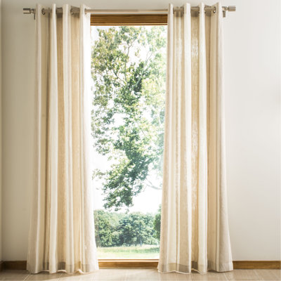 Charlotte Linen Striped Semi-Sheer Grommet Single Curtain Panel