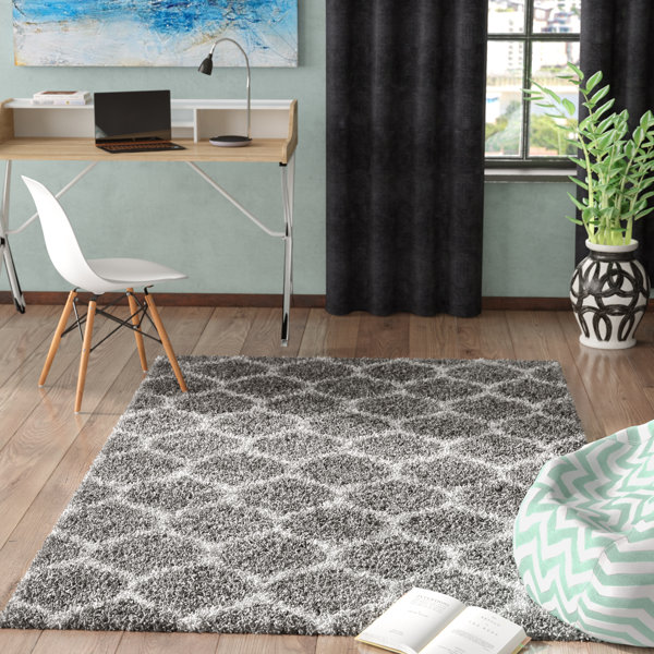 Wrought Studio Solvea Moroccan Trellis 5x8 Shag Area Rug In Grey And Ivory Reviews Wayfair Ca