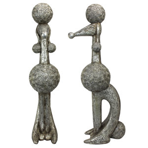 Caniche Chien Paris Poodle Dog Statue (Set of 2)