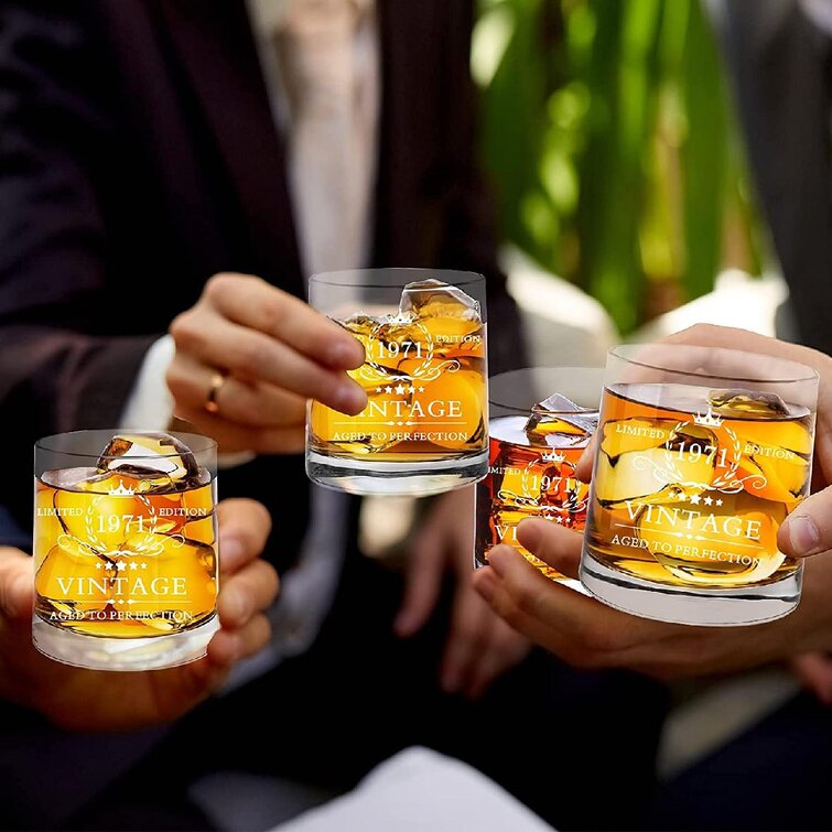 Fun Retro Bday Whisky Drinking Tumbler Whiskey Rocks Glass Gifts for Men & Women Turning 50 Happy 50th Birthday 
