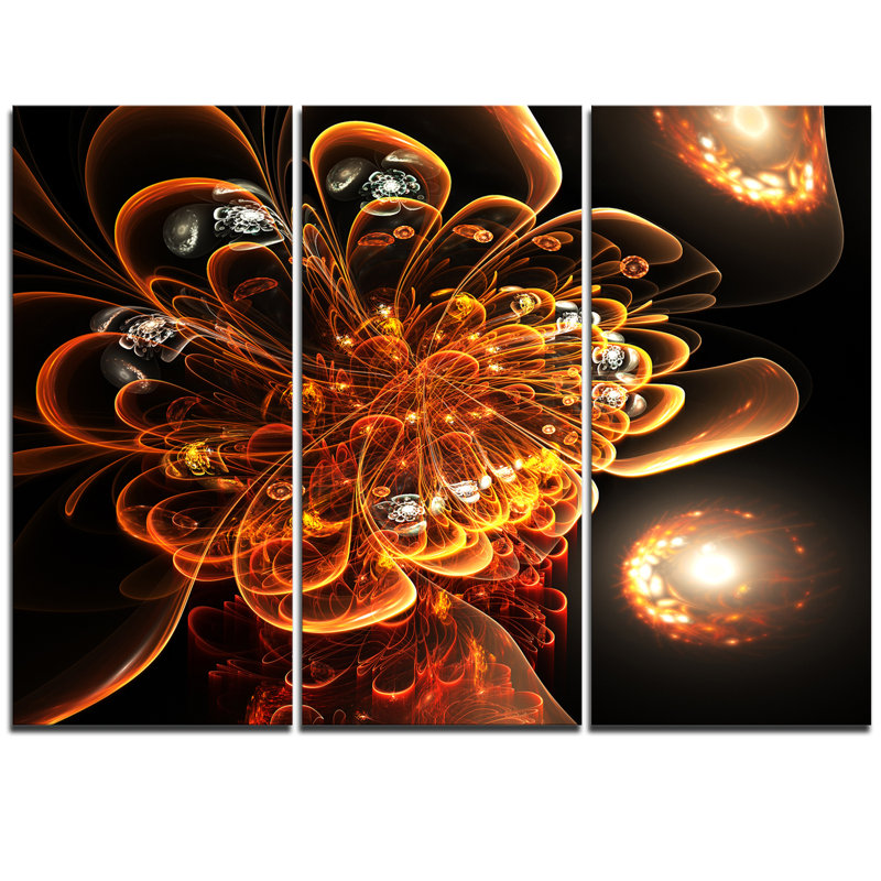 Designart Dark Orange Fractal Flower Digital Art 3 Piece Graphic Art On Wrapped Canvas Set Wayfair