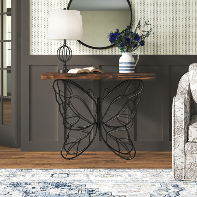 Shiela Solid Wood Console Table with Artistic Butterfly Iron Base â€“ 40.75\u0027\u0027 Wide farmhouse Entryway Table for Hallway or Living Room