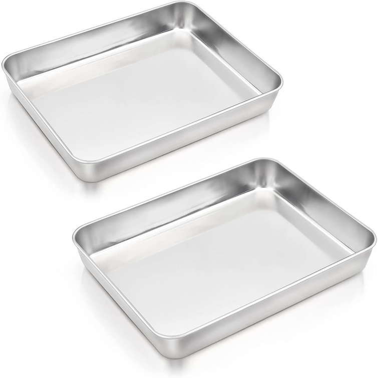 Baking Pans Set Of 2, Our 12.4” X 9.6” X 2” Stainless Steel Rectangular Cake Pans, Baking Sheet Pan For Lasagna Brownies Casseroles, Non-Toxic & ...