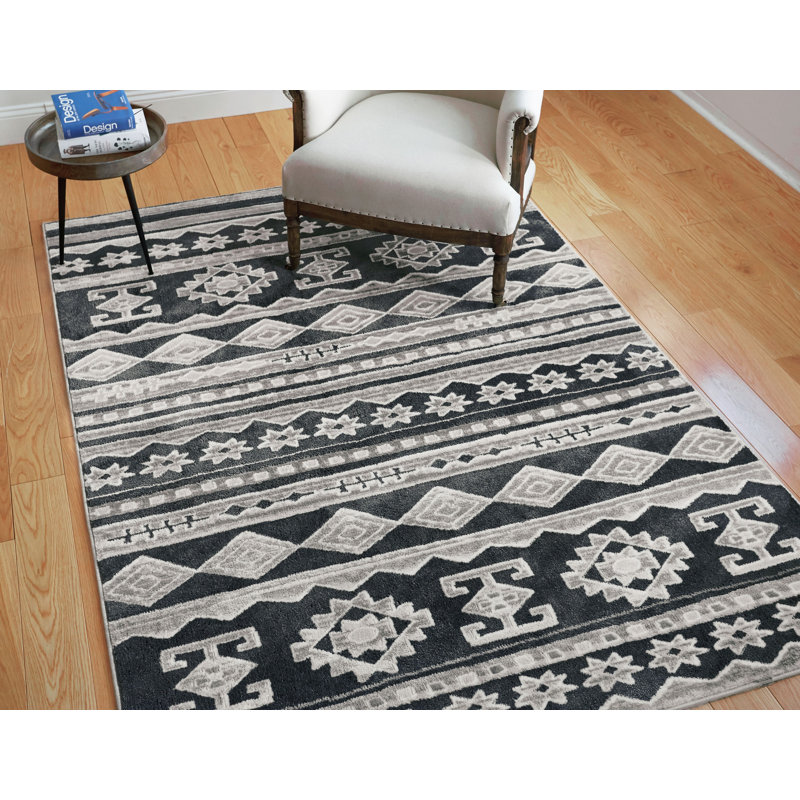 Union Rustic Manzi Power Loom Dark Gray Ivory Rug Reviews Wayfair