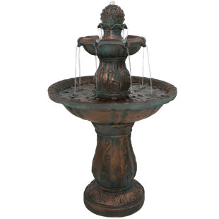 Outdoor Fountains You Ll Love Wayfair Lodd Fibergl 2 Tier Patina Pinele Garden Water Fountain