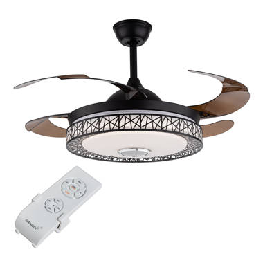 42"Black Nest Smart Bluetooth Invisible Ceiling Fans Music LED Chandelier+Remote 