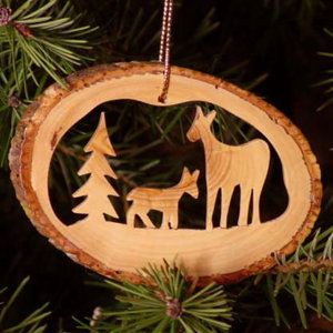 Deer Famly Tree Bark Ornament