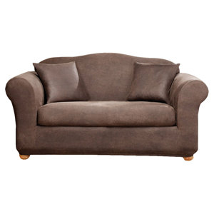 Stretch Leather Box Cushion Sofa Slipcover