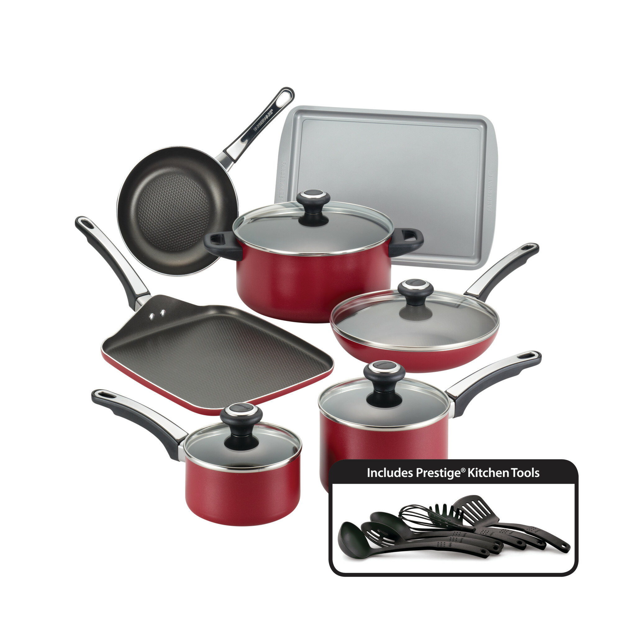red pots and pans