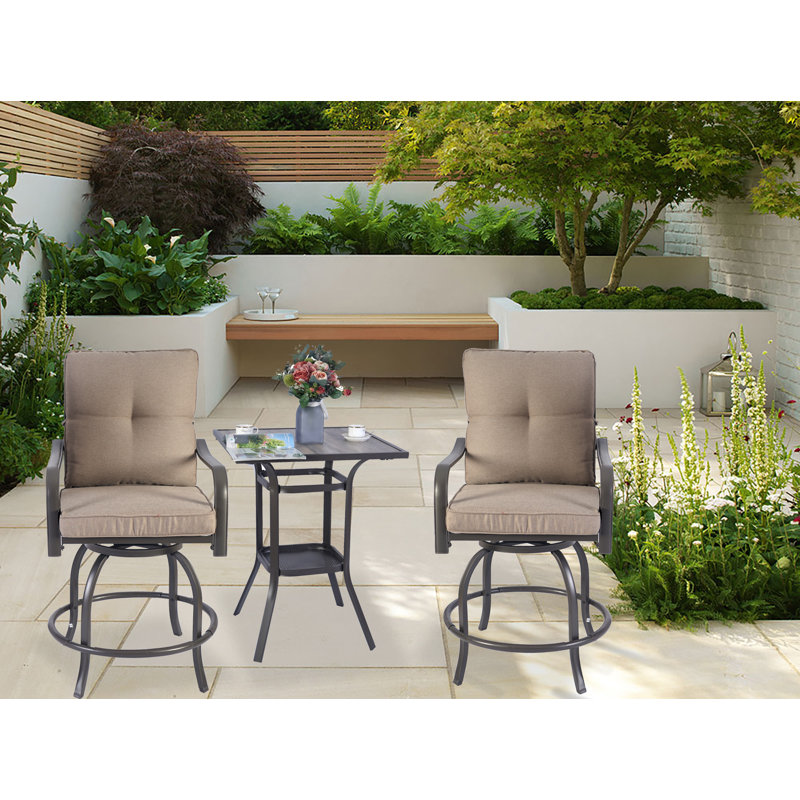 Williston Forge Fordland 3 Piece Bistro Set With Cushions Reviews Wayfair