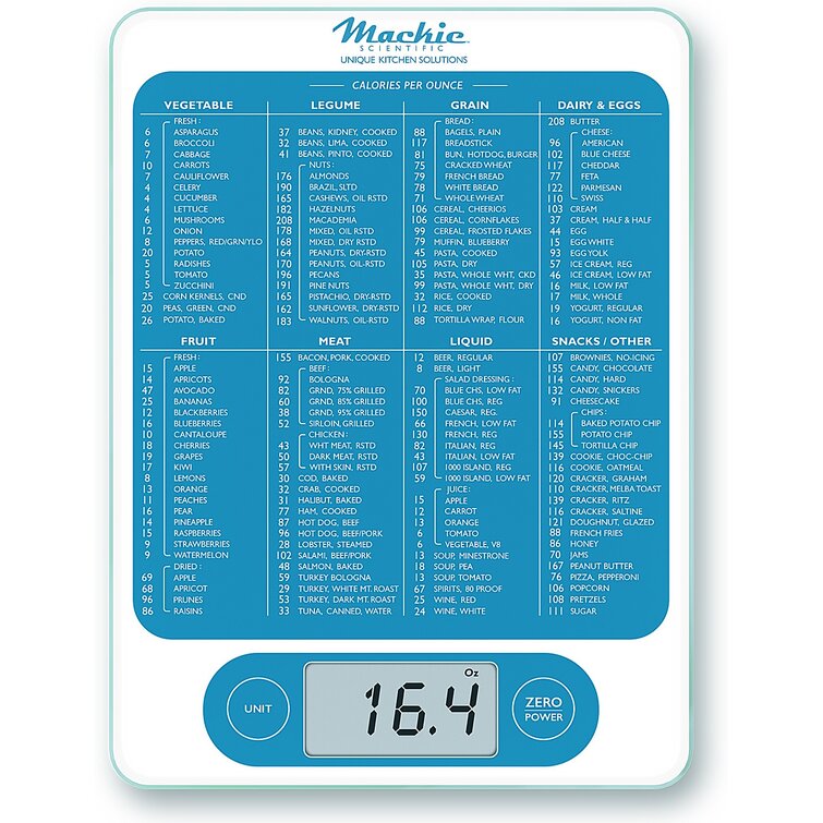 Gray Mackie C19 Digital Kitchen Scale WIth Quick Calorie Reference Guide 