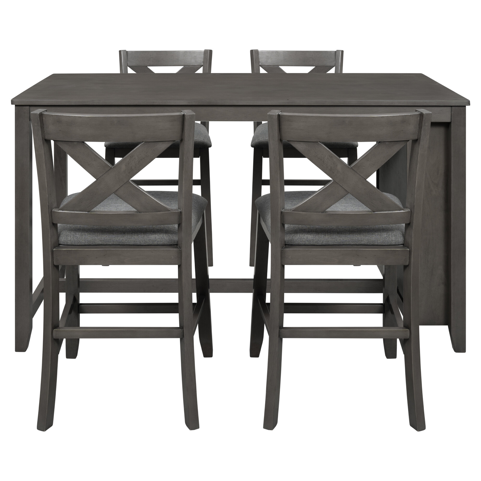 Gracie Oaks 5 Pieces Counter Height Rustic Farmhouse Dining Room Wooden Bar Table Set With 4 Chairs Gray Wayfair