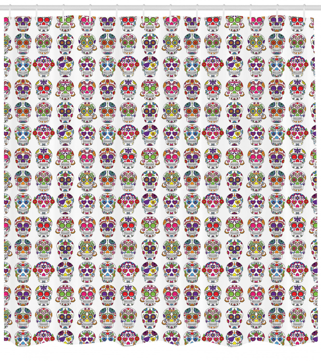 Turquoise Shower Curtain Skull and Flowers Print for Bathroom