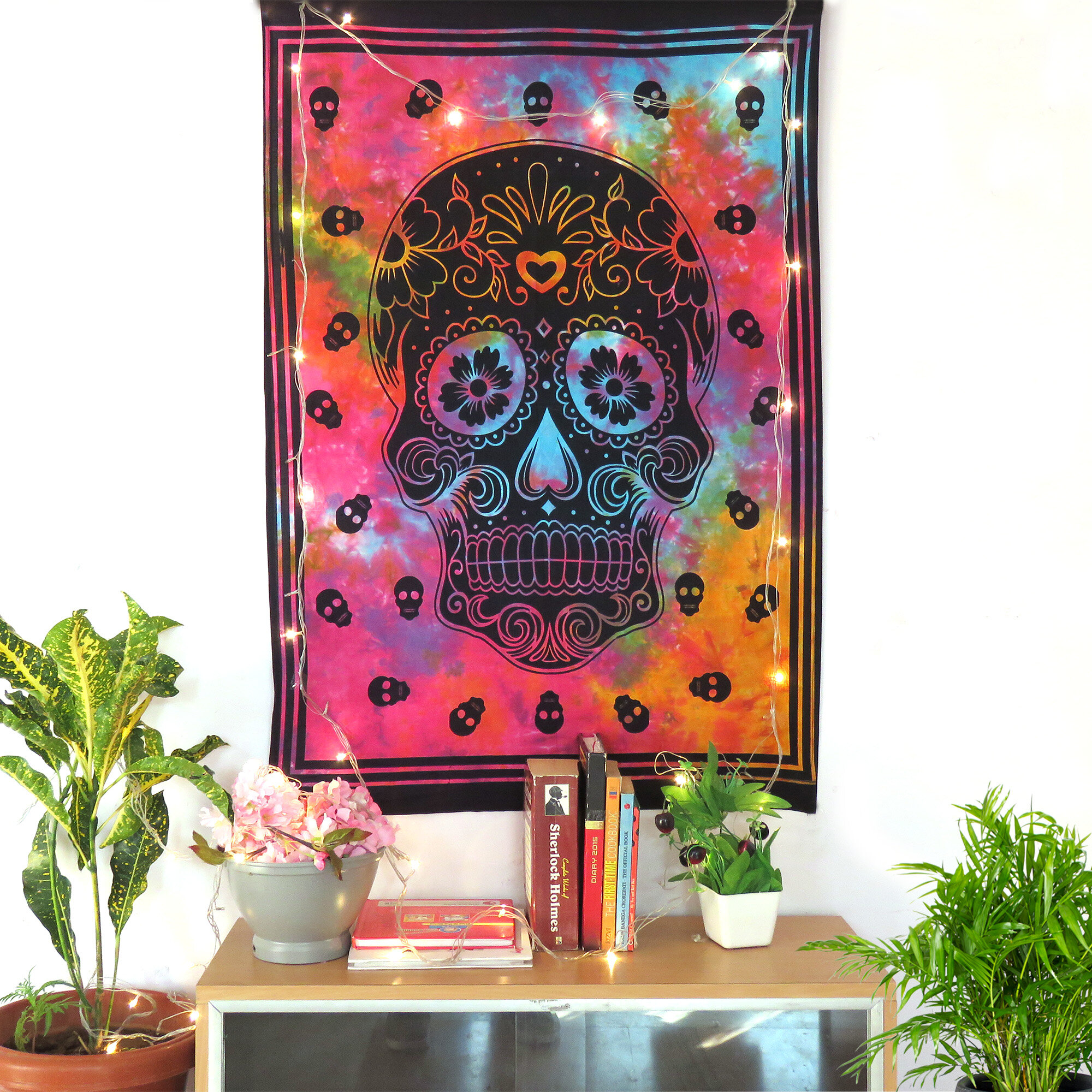 Cotton Floral Skull Tapestry Wall Hanging Poster Indian Home Decor Wall Posters 