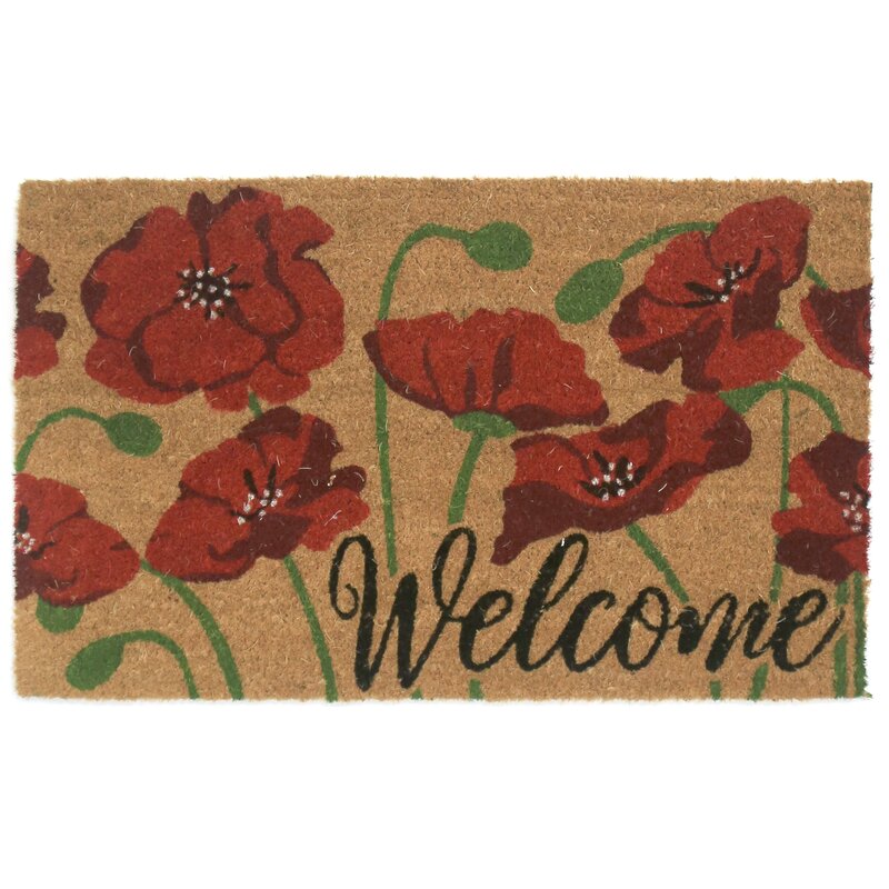 Winston Porter Connally Welcome Poppy Flowers Natural Coir 30 in. x 18 ...