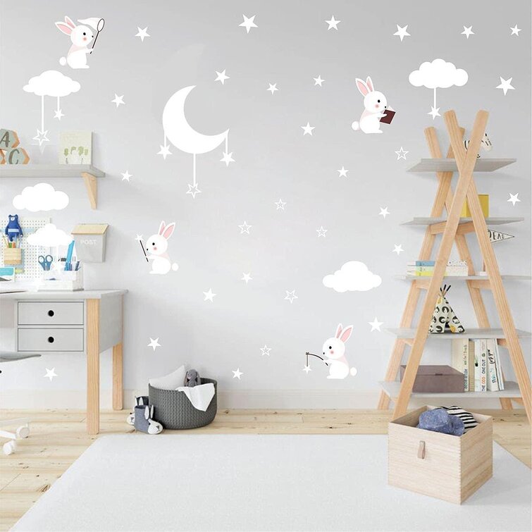 Moon Star Bear Wall Sticker Baby Kids Bedroom Cartoon Wall Decal Animal Decor