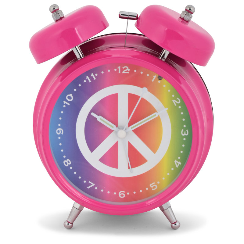 Peace Sign Dial Pink Alarm Clock - Peace Sign Wall Clocks