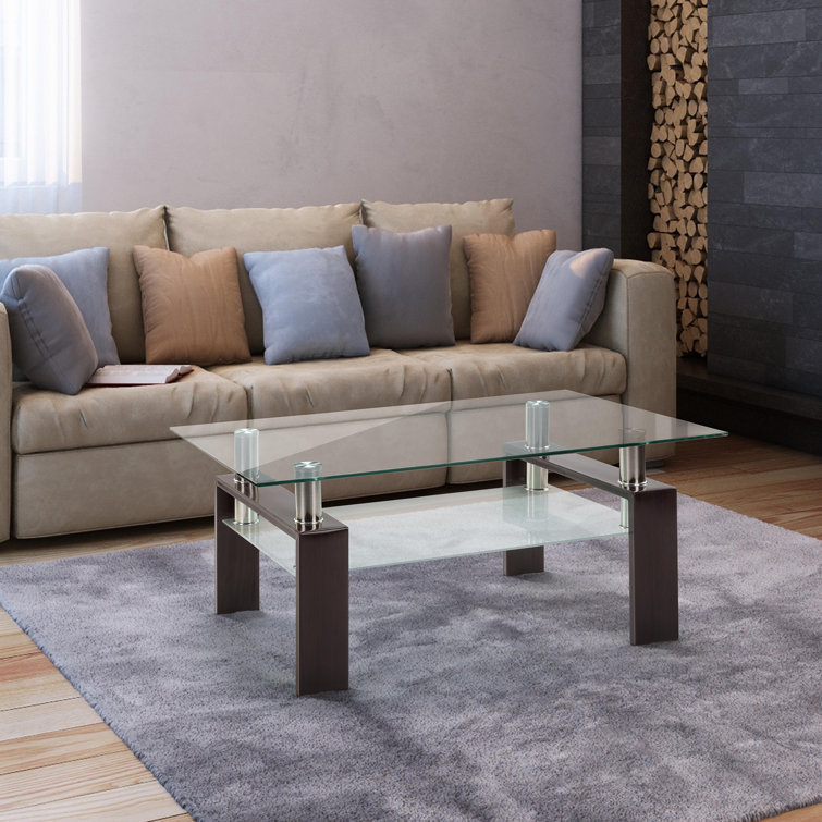 Latitude Run® Black Glass Coffee Table With Storage | Wayfair