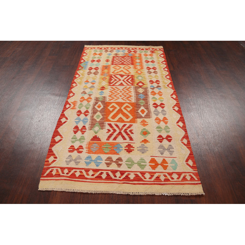 Rugsource Runner Geometric Handmade Kilim Wool Orange Beige Area Rug Wayfair