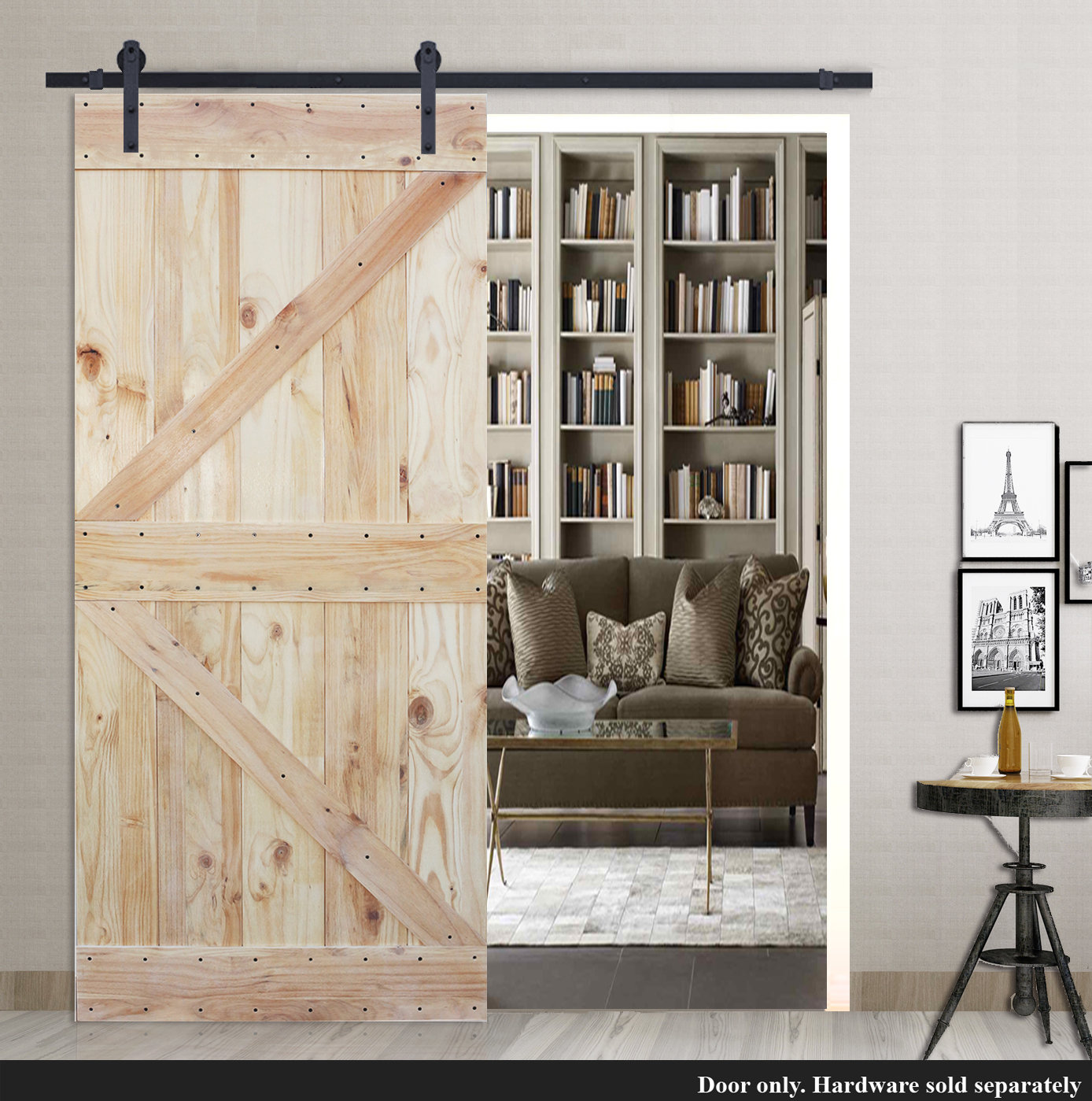 Calhome Paneled Wood Unfinished Two Side K Design Barn Door