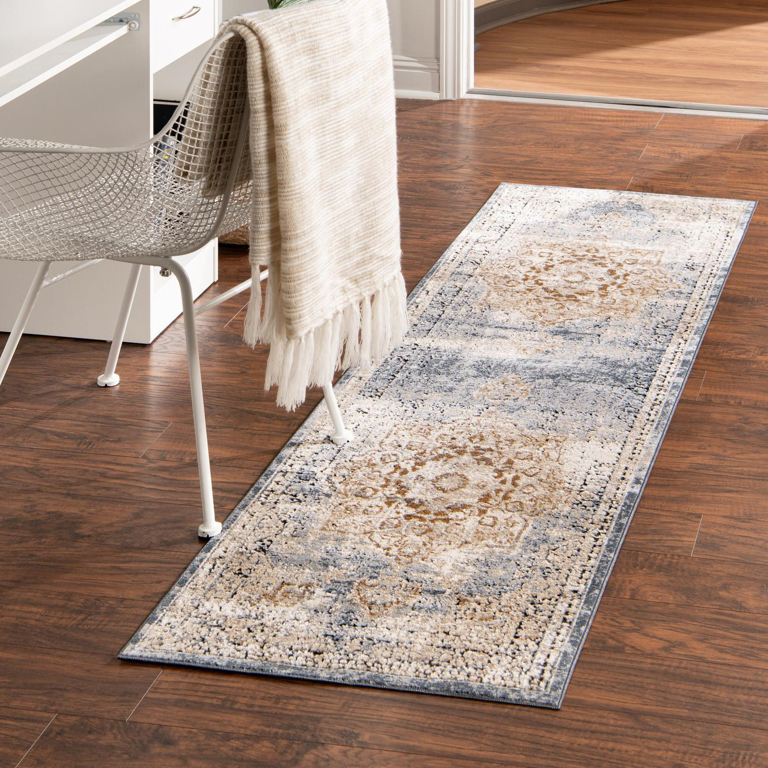 Canora Grey Northrup Power Loom Performance Beige/Slate Blue Rug