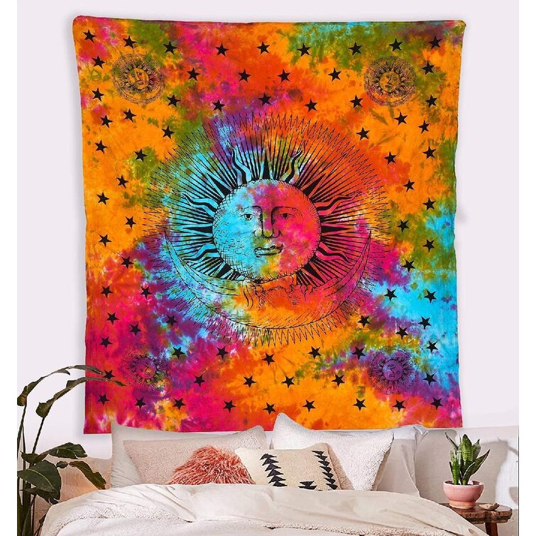 Bohemian Bedspread Cotton Celestial Sun Moon Planets Star Wall Hanging Tapestry 
